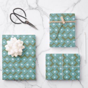 Cute Playful Abstract Geometric Shapes Teal Green Wrapping Paper Sheets