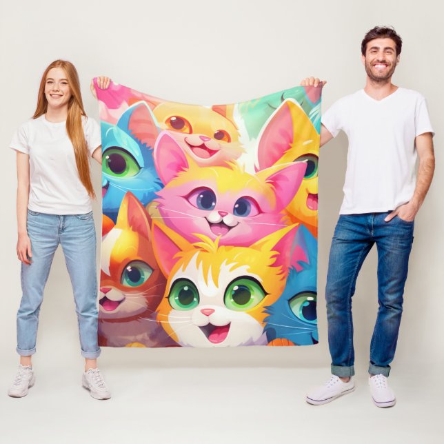 Cute Playful Anime Kittens Fleece Blanket (In Situ)