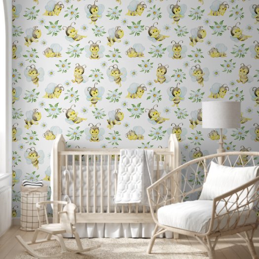 Cute Playful Bee Daisy Peel And Stick Nursery