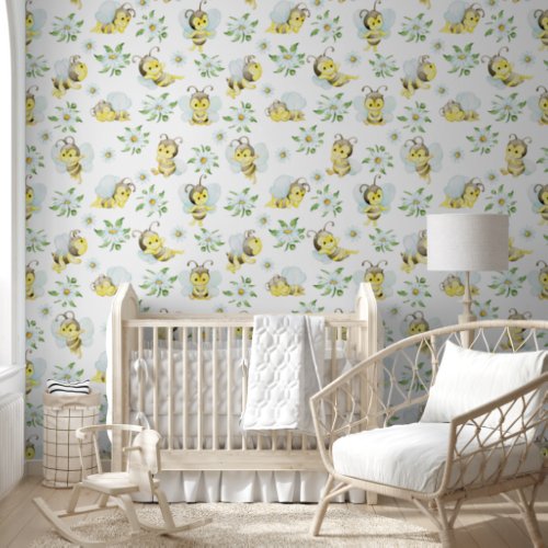 Cute Playful Bee Daisy Peel And Stick Nursery Wallpaper