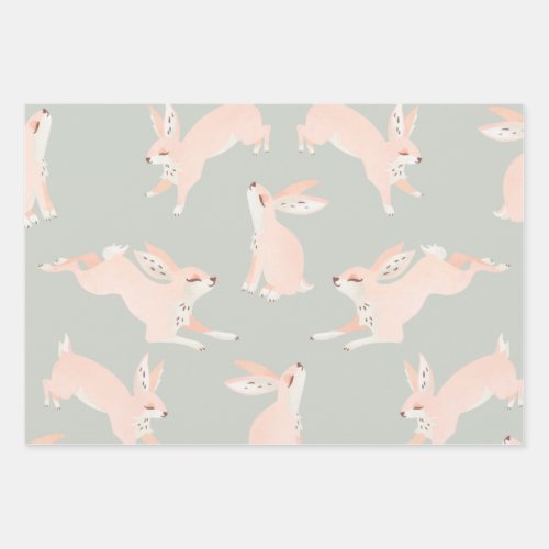 Cute  Playful Bunny Pattern Wrapping Paper Sheets