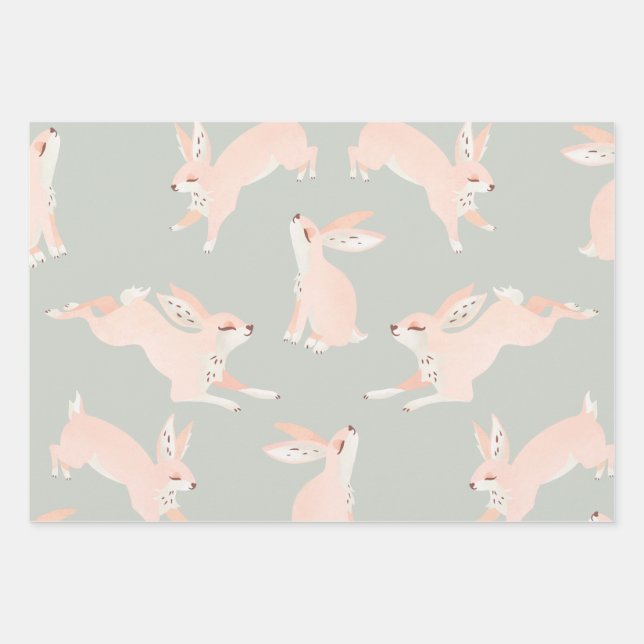 Cute & Playful Bunny Pattern Wrapping Paper Sheets (Front)