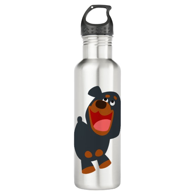 Cute Playful Cartoon Baby Rottweiler Stainless Steel Water Bottle (Front)