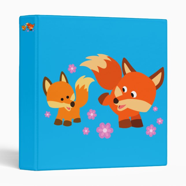 Cute Playful Cartoon Foxes 3 Ring Binder (Front/Spine)