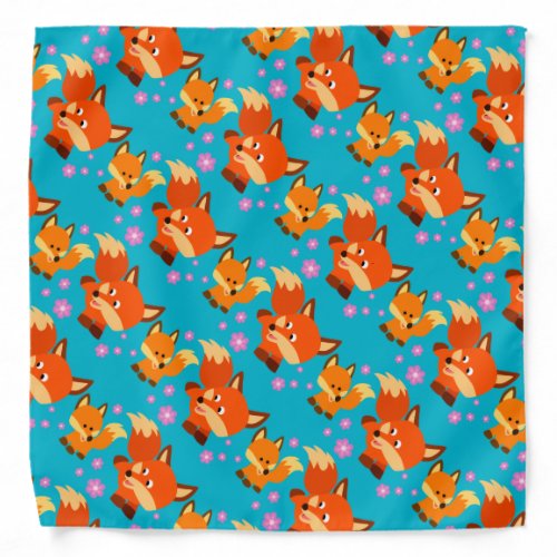 Cute Playful Cartoon Foxes Bandana