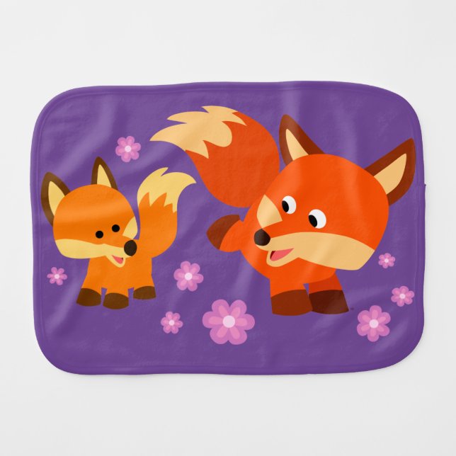 Cute Playful Cartoon Foxes Burp Cloth (Front Horizontal)