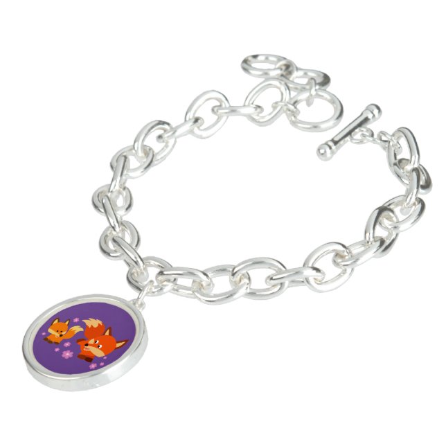 Cute Playful Cartoon Foxes Charm Bracelet (Side)