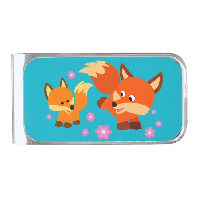 Cute Playful Cartoon Foxes Money Clip (Front)