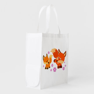 Cute Playful Cartoon Foxes Reusable Bag