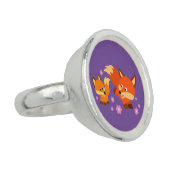 Cute Playful Cartoon Foxes Ring (Side)
