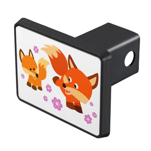 Cute Playful Cartoon Foxes Trailer Hitch Cover (Top Right)