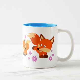 Cute Playful Cartoon Foxes Two-Tone Coffee Mug