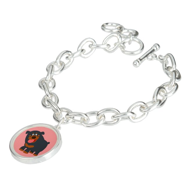 Cute Playful Cartoon Rottweiler Charm Bracelet (Side)