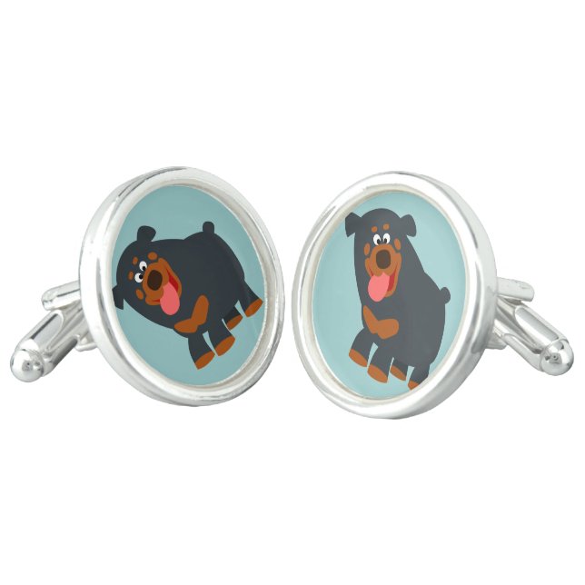 Cute Playful Cartoon Rottweiler Cufflinks (Angled)
