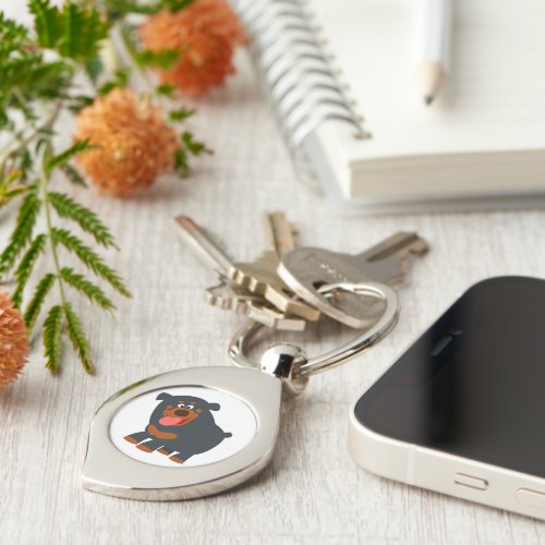 Cute Playful Cartoon Rottweiler Metal Keychain