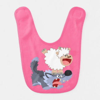 Cute Playful Cartoon Sheep and Wolf Baby Bib