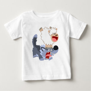 Cute Playful Cartoon Sheep and Wolf Baby T-Shirt