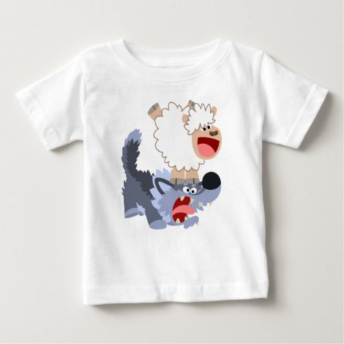 Cute Playful Cartoon Sheep and Wolf Baby T_Shirt