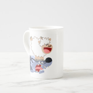 Cute Playful Cartoon Sheep and Wolf Bone China Mug