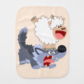 Cute Playful Cartoon Sheep and Wolf Burp Cloth