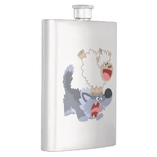 Cute Playful Cartoon Sheep and Wolf Classic Flask