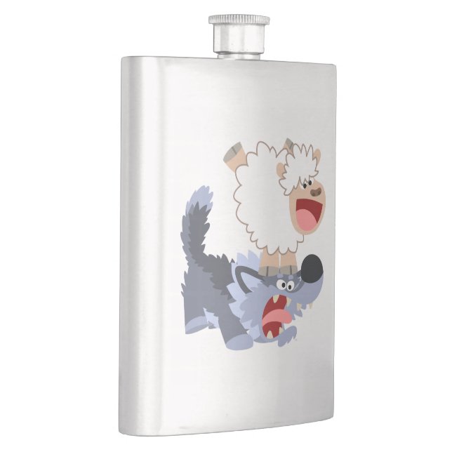 Cute Playful Cartoon Sheep and Wolf Classic Flask (Right)