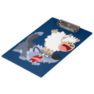 Cute Playful Cartoon Sheep and Wolf Clipboard