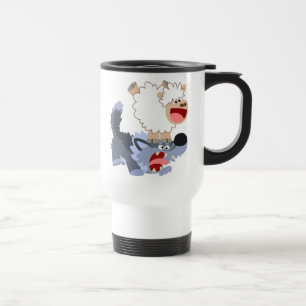 Cute Playful Cartoon Sheep and Wolf Commuter Mug