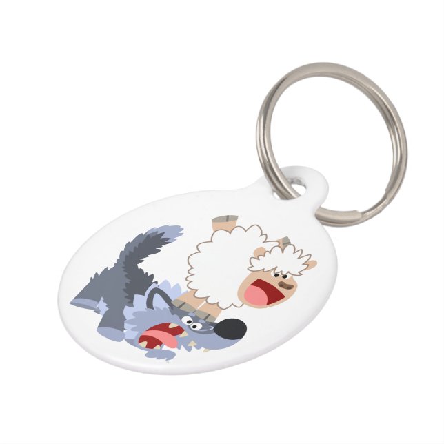 Cute Playful Cartoon Sheep and Wolf Dog Tag (Side)