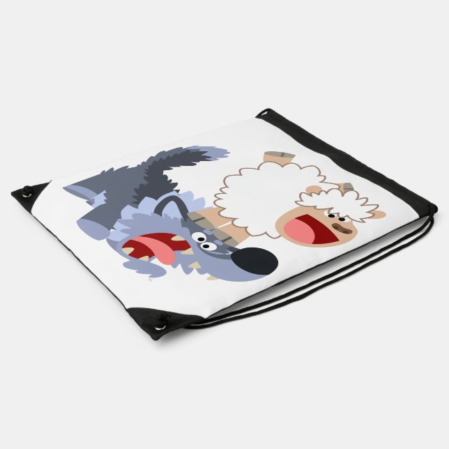 Cute Playful Cartoon Sheep and Wolf Drawstring Bag (Side)
