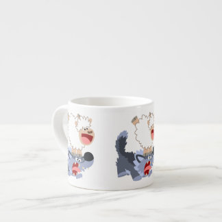 Cute Playful Cartoon Sheep and Wolf Espresso Mug