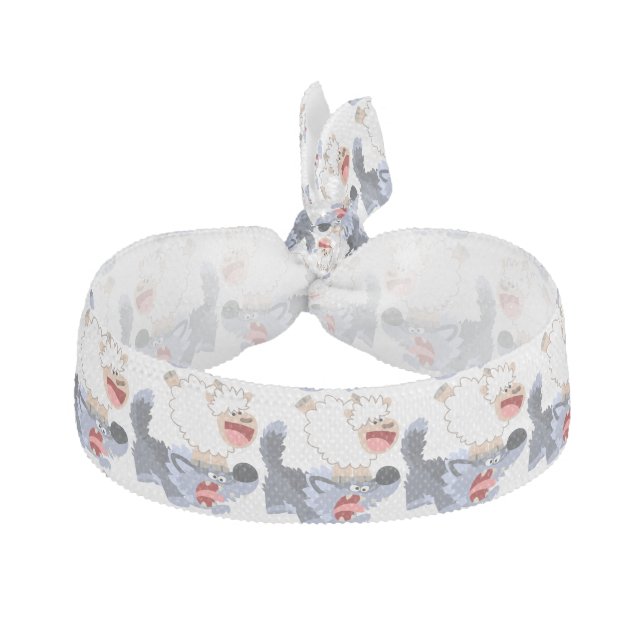 Cute Playful Cartoon Sheep and Wolf Hair Tie (Front)