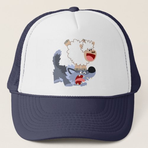 Cute Playful Cartoon Sheep and Wolf Hat