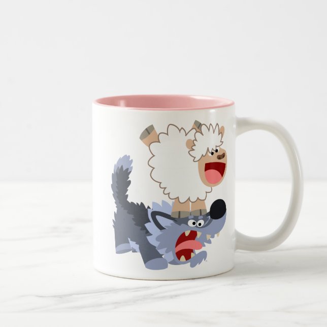Cute Playful Cartoon Sheep and Wolf Mug (Right)