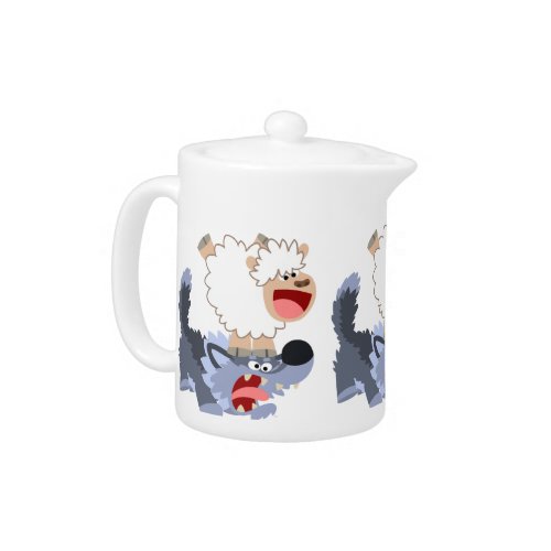 Cute Playful Cartoon Sheep and Wolf Teapot