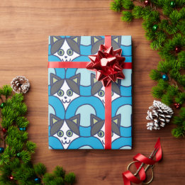 Cute Playful Cat Circle Pattern Wrapping Paper
