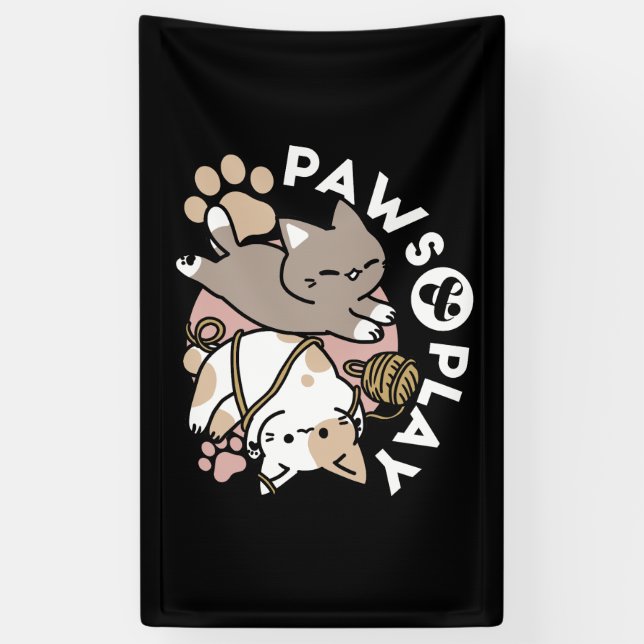Cute Playful Cats Design – Fun Paws and Play Art Banner (Vertical)