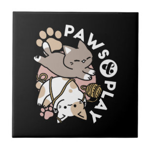 Cute Playful Cats Design – Fun Paws and Play Art Ceramic Tile