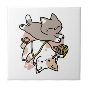 Cute Playful Cats Design – Fun Paws and Play Art Ceramic Tile
