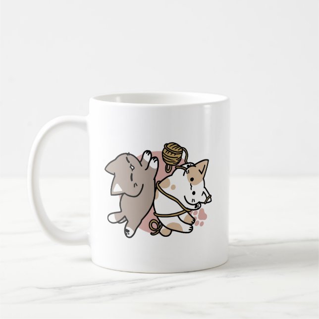 Cute Playful Cats Design – Fun Paws and Play Art Coffee Mug (Left)