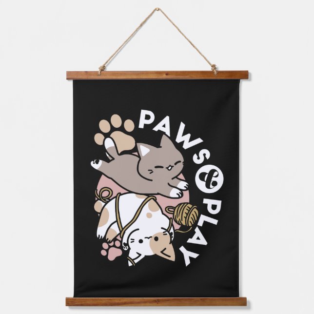 Cute Playful Cats Design – Fun Paws and Play Art Hanging Tapestry (Front)