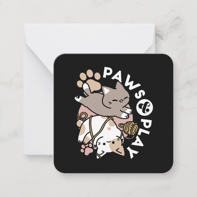 Cute Playful Cats Design – Fun Paws and Play Art Note Card (Front)