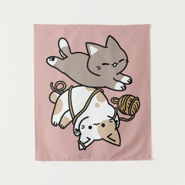 Cute Playful Cats Design – Fun Paws and Play Art Tapestry (Front)