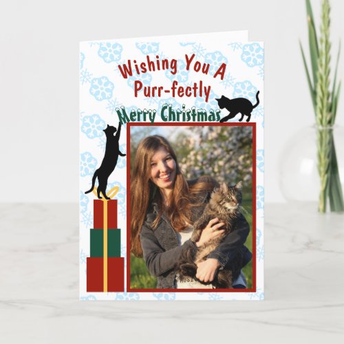 Cute Playful Cats Merry Christmas Photo Holiday Card