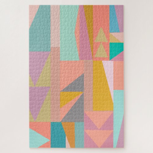 Cute Playful Color Modern Geometric Shapes Pattern Jigsaw Puzzle