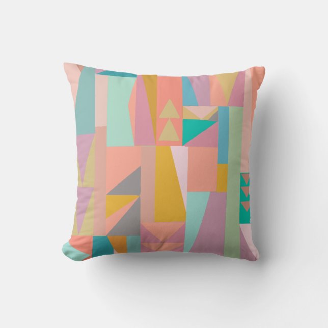 Cute Playful Color Modern Geometric Shapes Pattern Throw Pillow (Front)