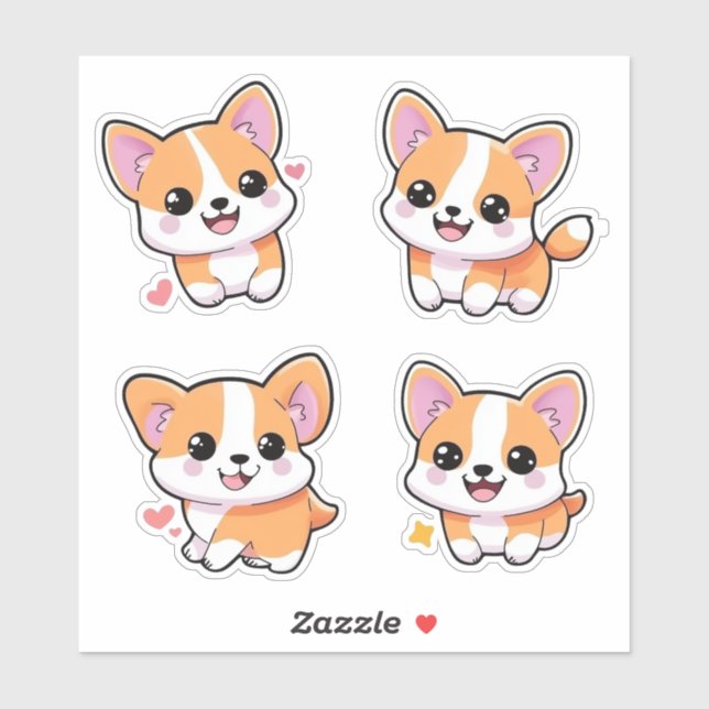 Cute Playful Corgi Dog Cartoon Sticker Art (Sheet)