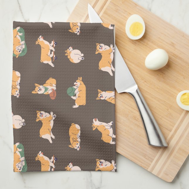 Cute Playful Corgi Kitchen Towel (Quarter Fold)