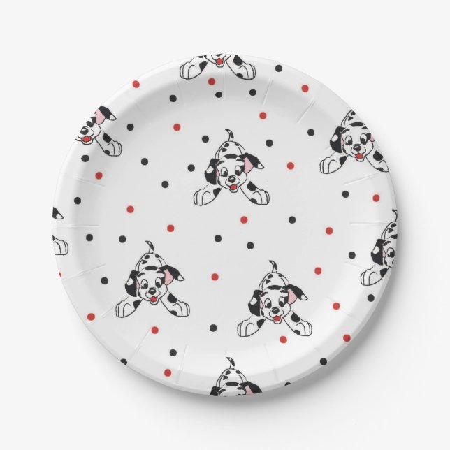 Cute Playful Dalmatian Dog Pattern Red Black Paper Plates (Front)