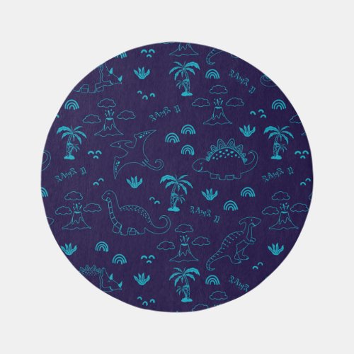 Cute Playful Dino Themed Blue Nursery Kids Room Rug